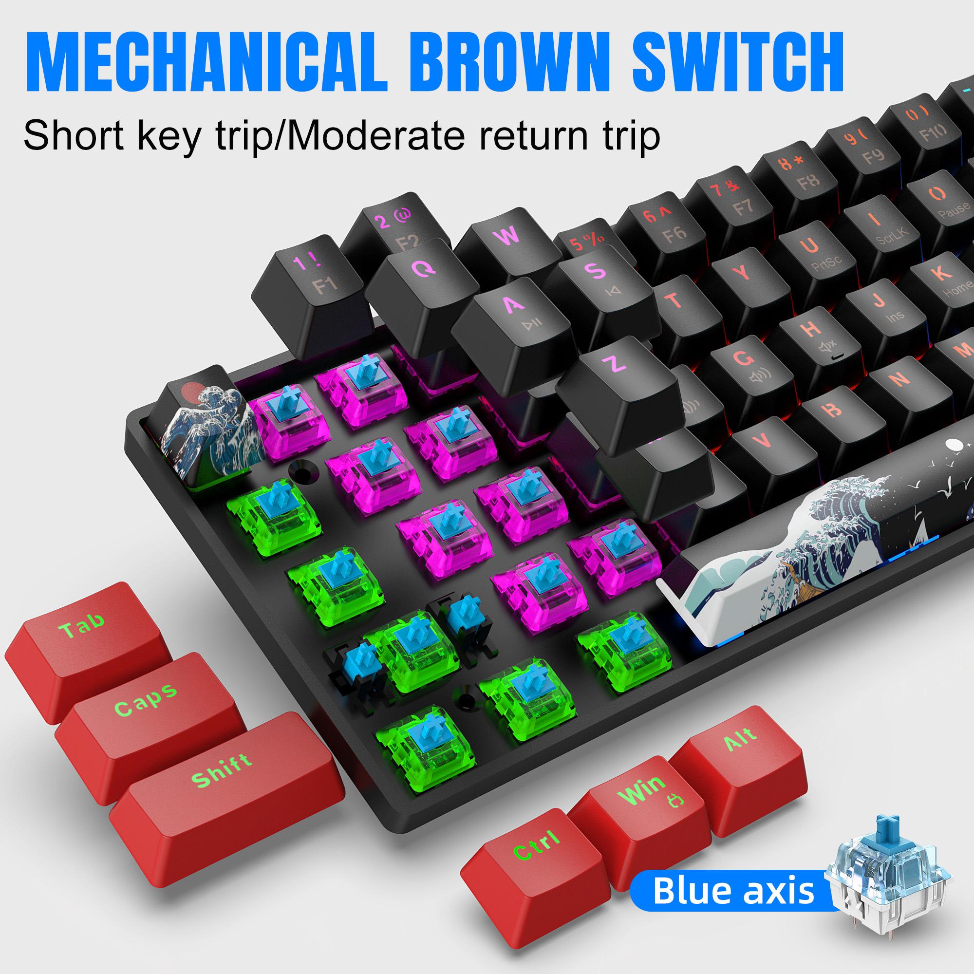 60% Mechanical Keyboard, Gaming Keyboard with Blue Switches, Sea Blue Backlit, RGB Backlit Keyboard, Small Compact Design, Portable 61 Key for Gamers