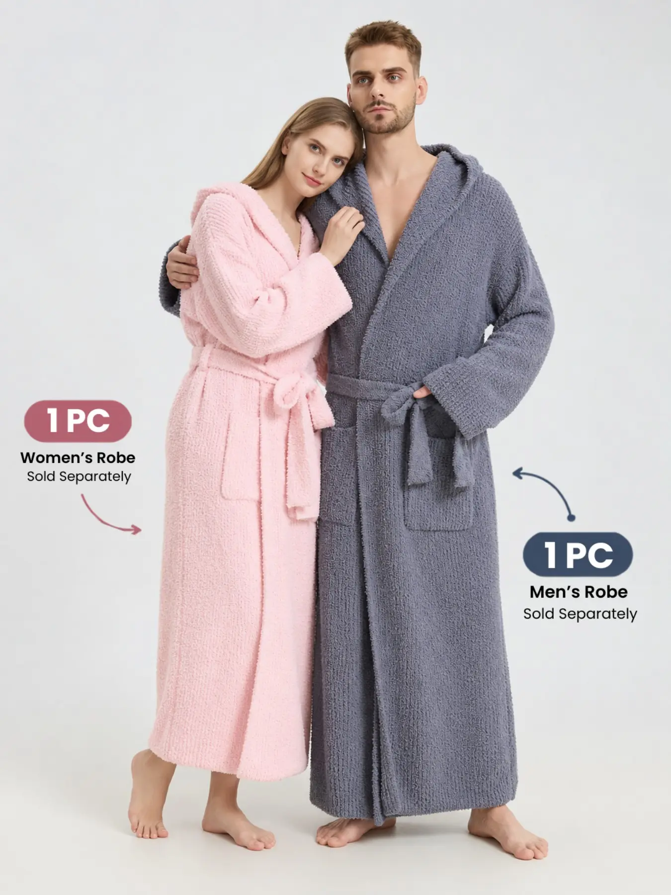 【COZY Soft Plush Feel】Couple Long Morning Robe Sleepwear, Double-Faced Fleece, Thickened and Extended, Men's Home Wear, Bathrobe, Can Be Worn Outdoors