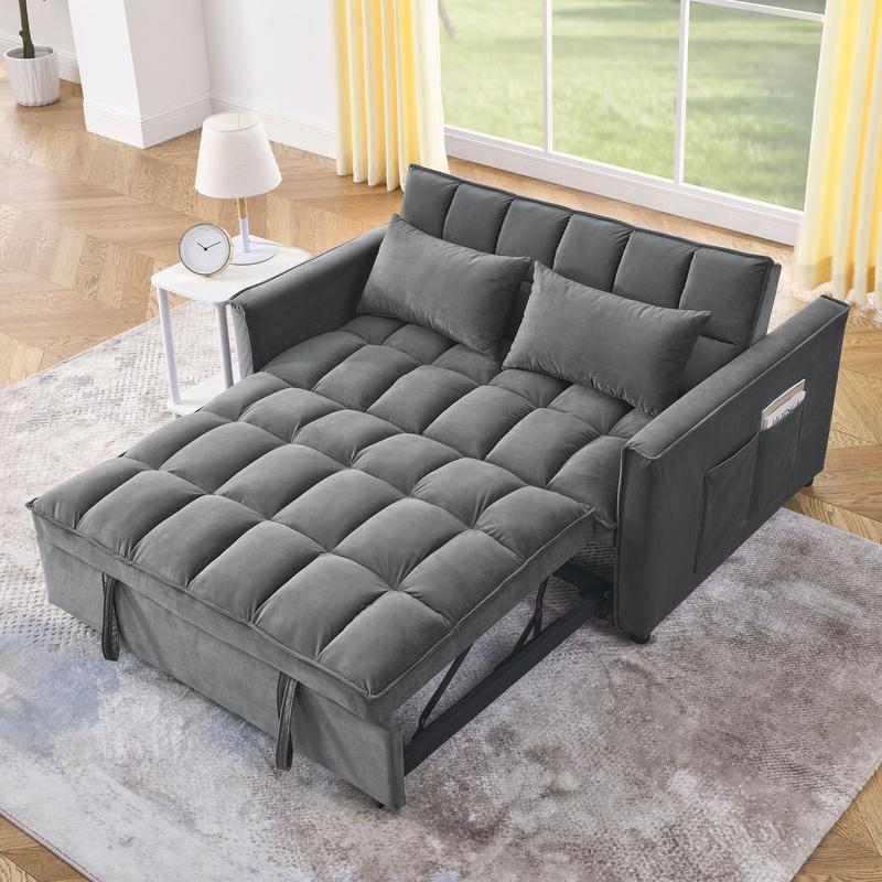 3 in 1 Convertible Sleeper Sofa Bed, Loveseat Futon Couches for Living Room with Side Pocket | Adjustable Backrest| Velvet Fabric | Pull Out Couch | Sectional Sofa Bed, Gray 3 in 1 Convertible Sleeper Sofa Bed, Loveseat Futon Couches for Living Room with Side Pocket | Adjustable Backrest| Velvet Fabric | Pull Out Couch | Sectional Sofa Bed, Gray
