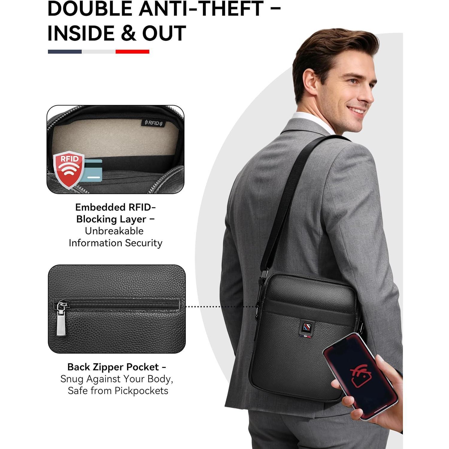 Men's Small Messenger Crossbody  Bag,,RFID | Satchel Purse Fits 7.9 In Tablet, Multi Pocket, Adjustable  Strap, Daily Work Carry Business Office Casual Travel Use