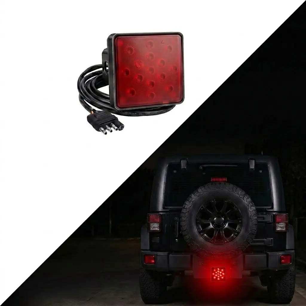 15 LED Tow Hitch Receiver Strobe Brake Light 2-Inch Hole Red Lens Truck Accessories Universal Fit For Trucks SUVs Christmas Gift