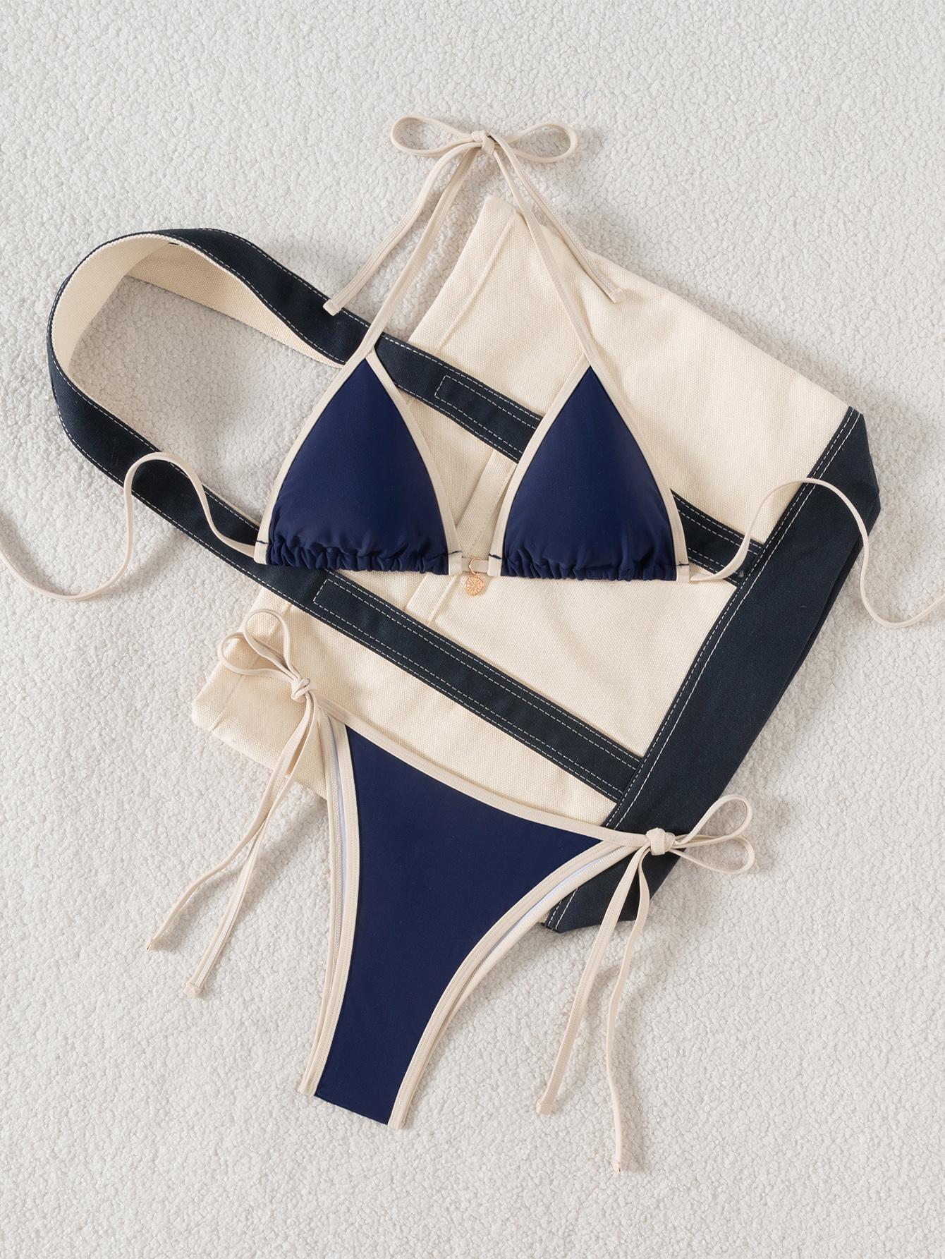 Women's Sexy Colorblock Bikini Set, Cute Fashion Beachwear Swimwear, Two-Piece Swimsuit for Summer Vacation & Pool Party