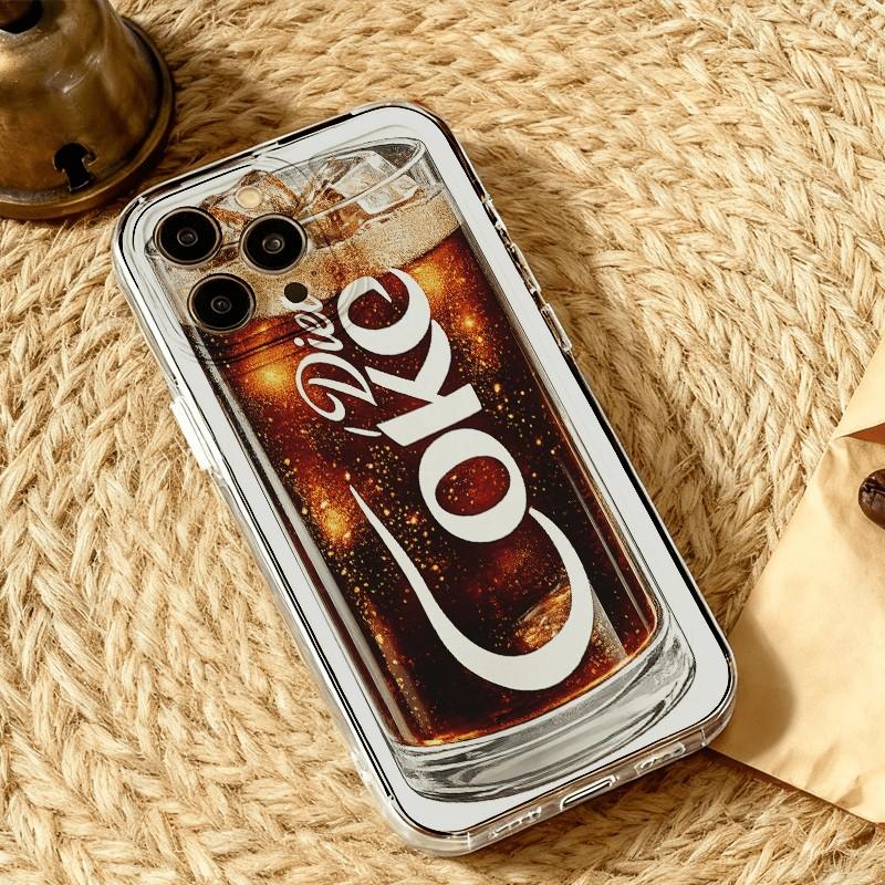 Coca-Cola Glass Texture Phone Case, Iconic Soda Pop Art Design, Shockproof Durable, Fits iPhone 17 Air 16e 15 14 13 Mini 12 11 Pro Max Xx Rx S Max 8 7 Plus, Cute Fashion Transparent Shell, Holiday Gift