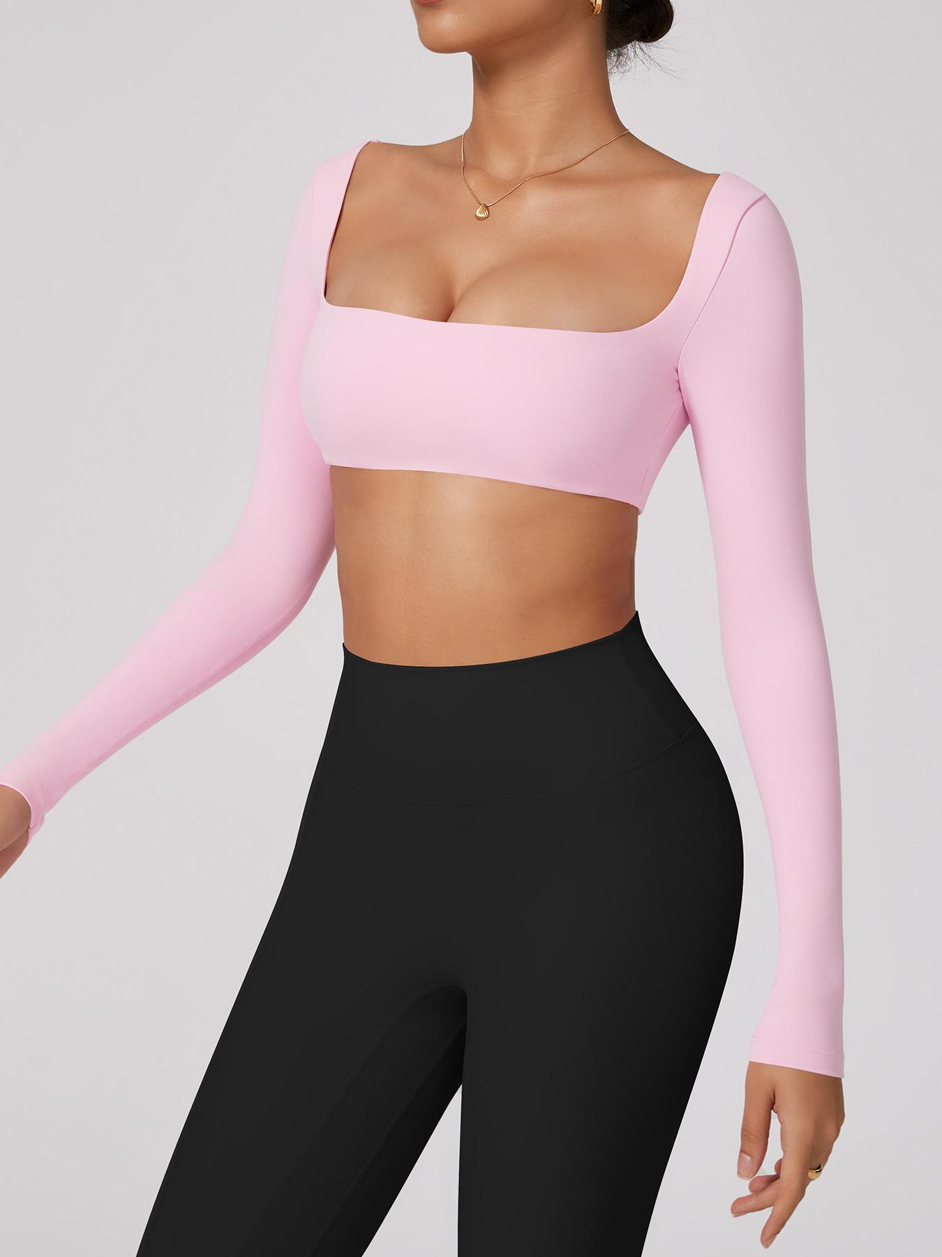 Women's Long Sleeve Sports Top, American Style, Professional Performance, Classic Square Neck, High Elasticity, Breathable Fabric, Breathable Workout Tops