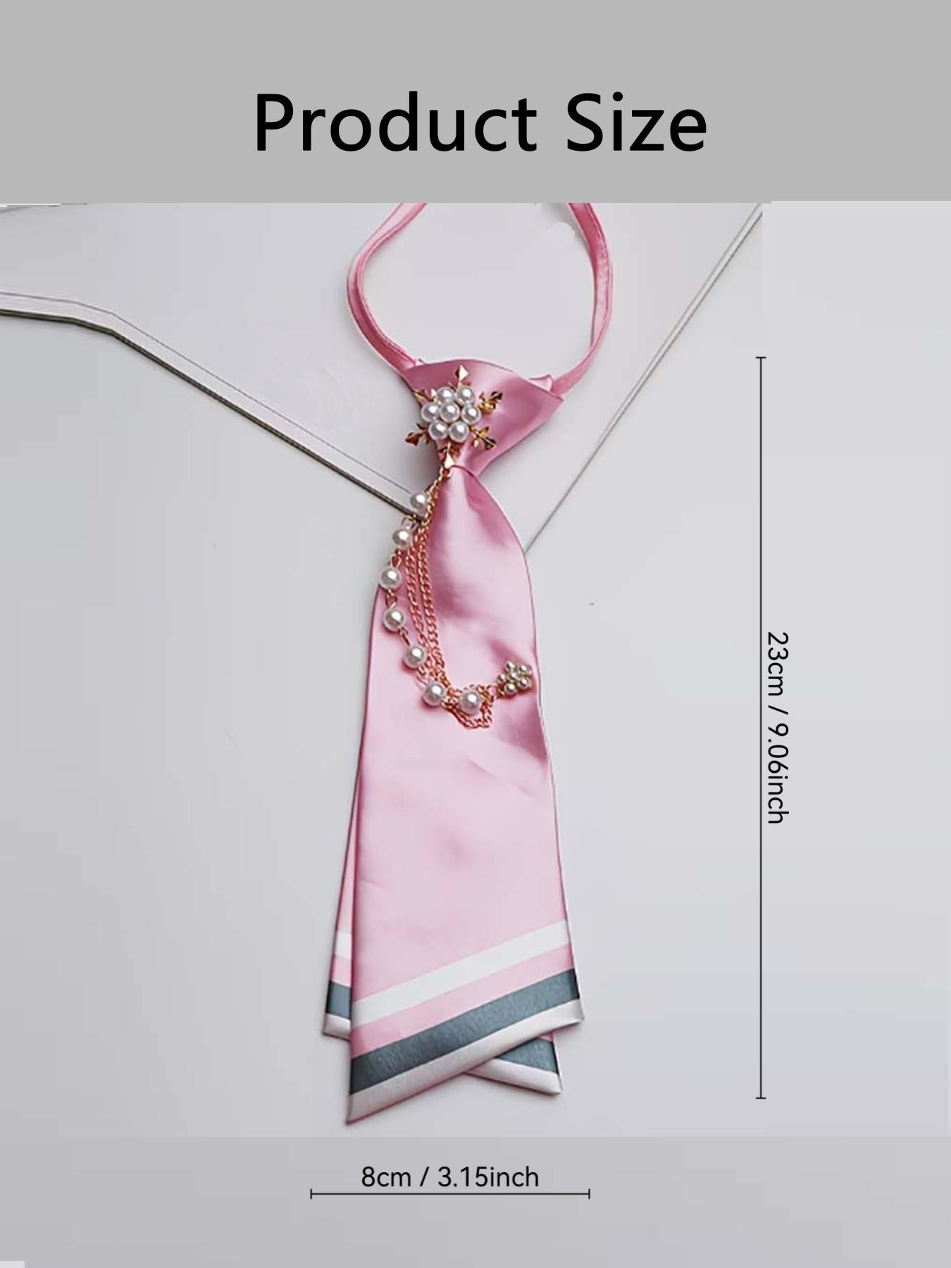 Pre-Tied Casual Elegant Tie - Smooth Satin Necktie with Imitation Pearl & Metal Accents, School Uniform & Classic Shirt Match, Ideal for Graduation & Formal Occasions