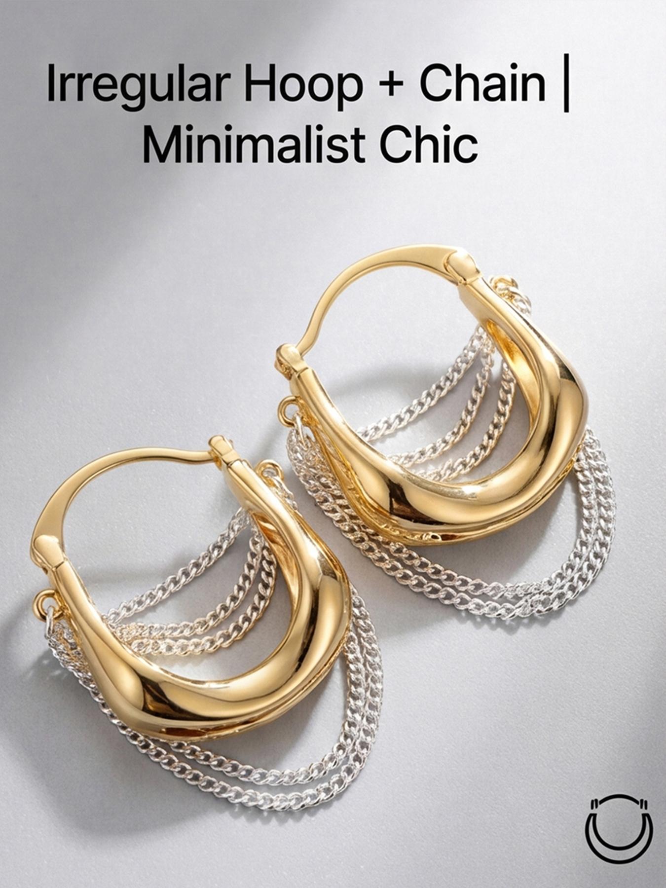 Women's Hypoallergenic Lightweight Titanium Steel Earrings, Gold Irregular Huggie Hoop Earrings Minimalist Fashion Jewellery for Everyday Wear Gift