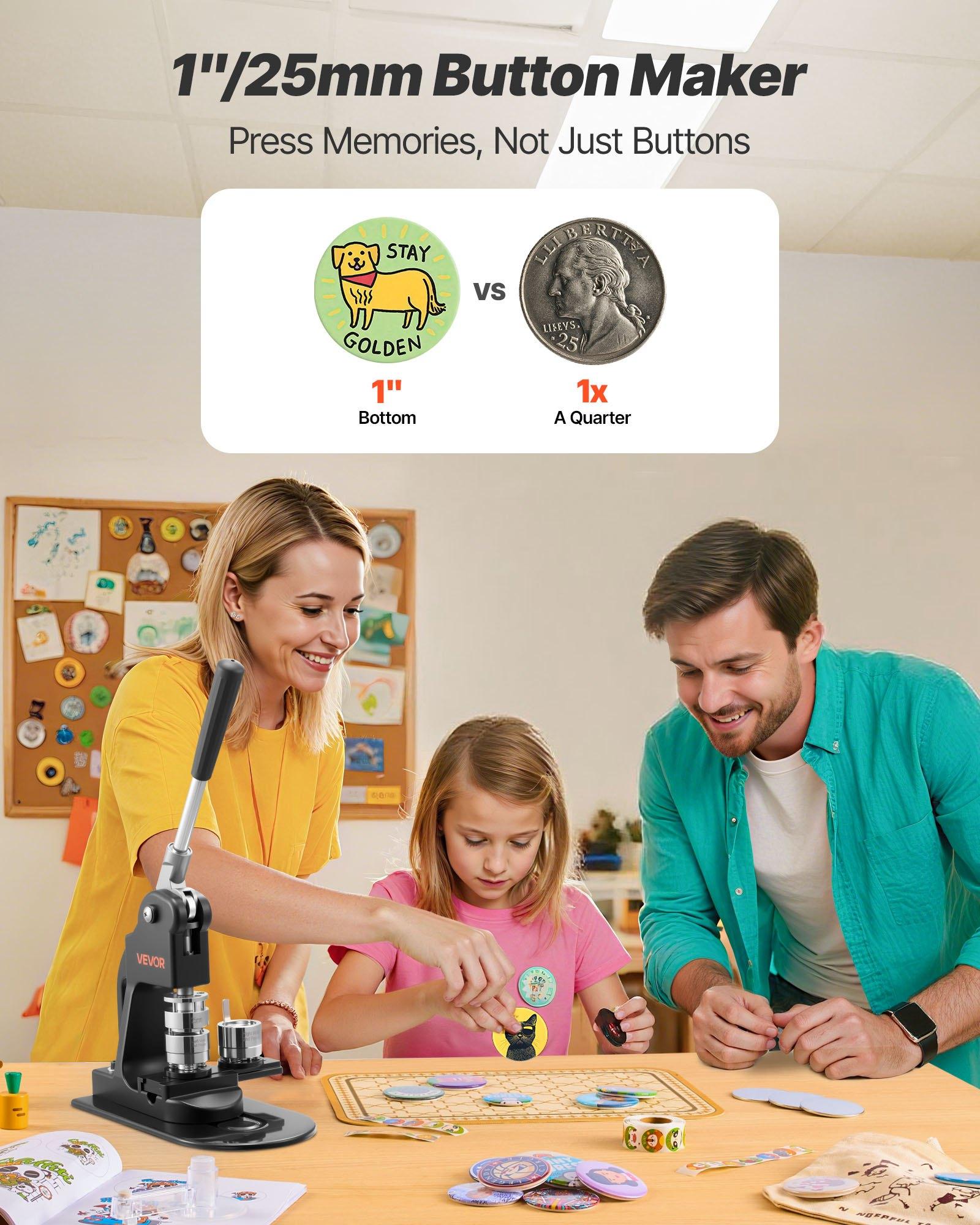 【Father's Day gift】VEVOR Button Maker Machine, 1 in, Pin Maker Machine with 500pcs Button Parts, Circle Cutter, Hex Wrenches and Magic Book, Ergonomic Handle, for DIY Badges, Personalized Pins and Key Chains, Black