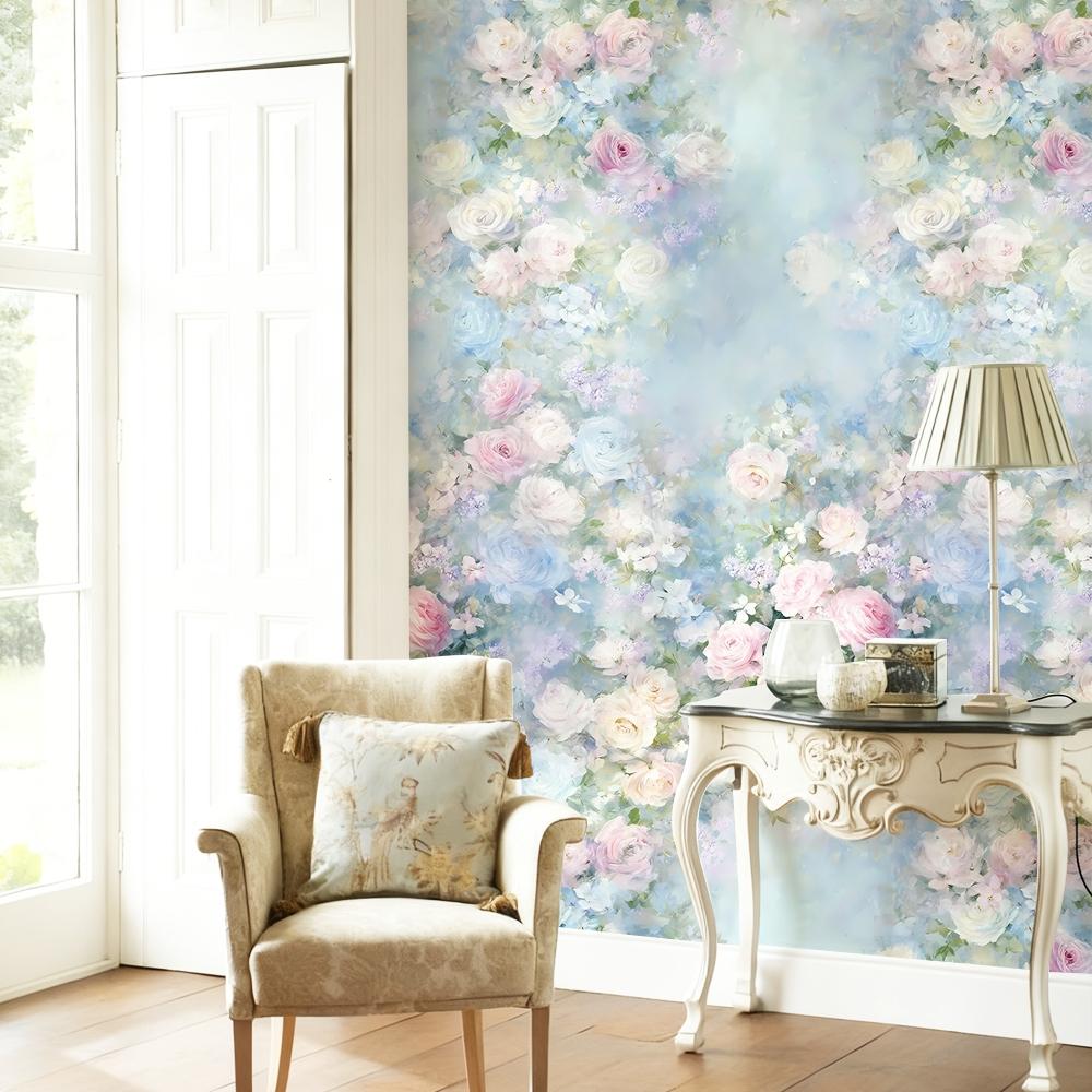 Tropical Floral Vinyl Wallpaper, Self-Adhesive Waterproof, Vibrant Oil Painting Design, Matte Finish, DIY Home Decor, Living Room, Bedroom, Office