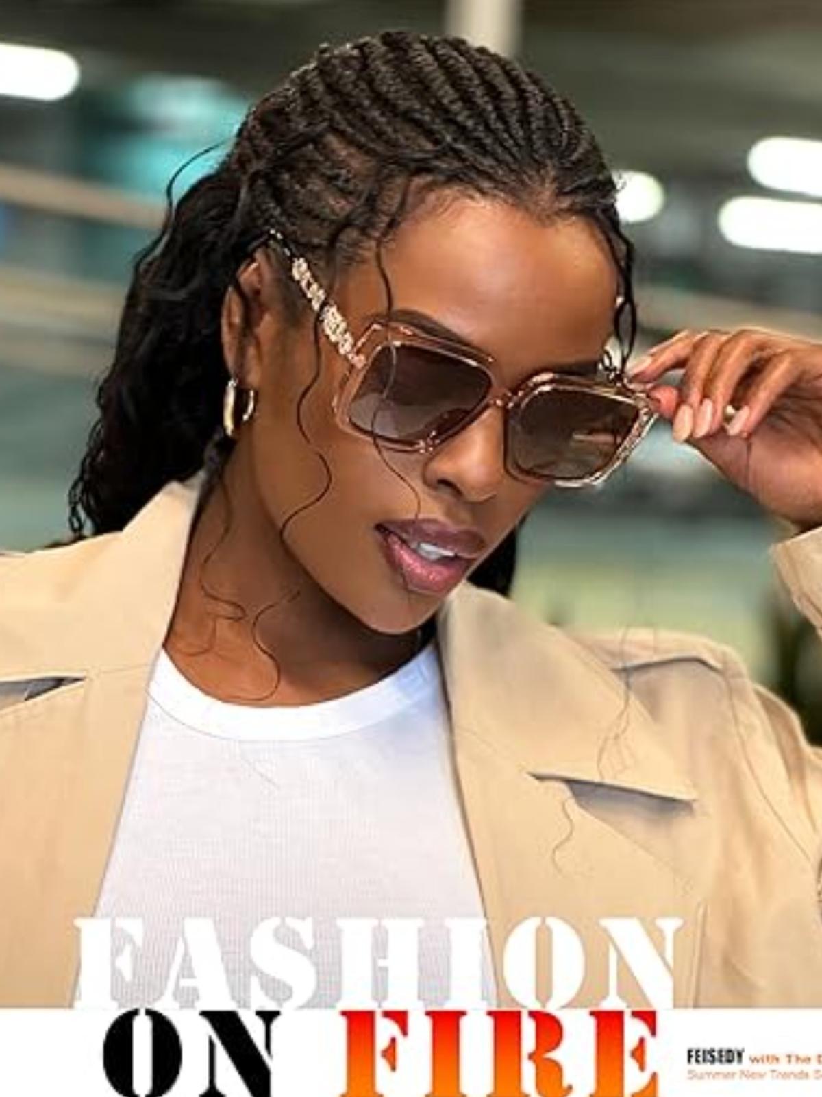 FEISEDY Trendy Polarized Cateye Sunglasses Womens Vintage Oversized Square Sunglasses UV400 Protection B0003