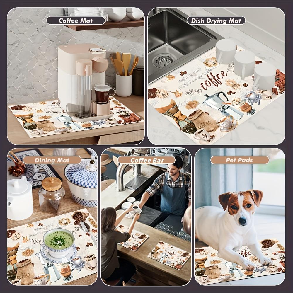 1pcs, Tableware drying pad, coffee machine pad, Coffee table mat, drying pad with watercolor retro coffee machine and cup design, polyester fiber - durable, highly absorbent, easy to clean drying pad, desktop decorative pad