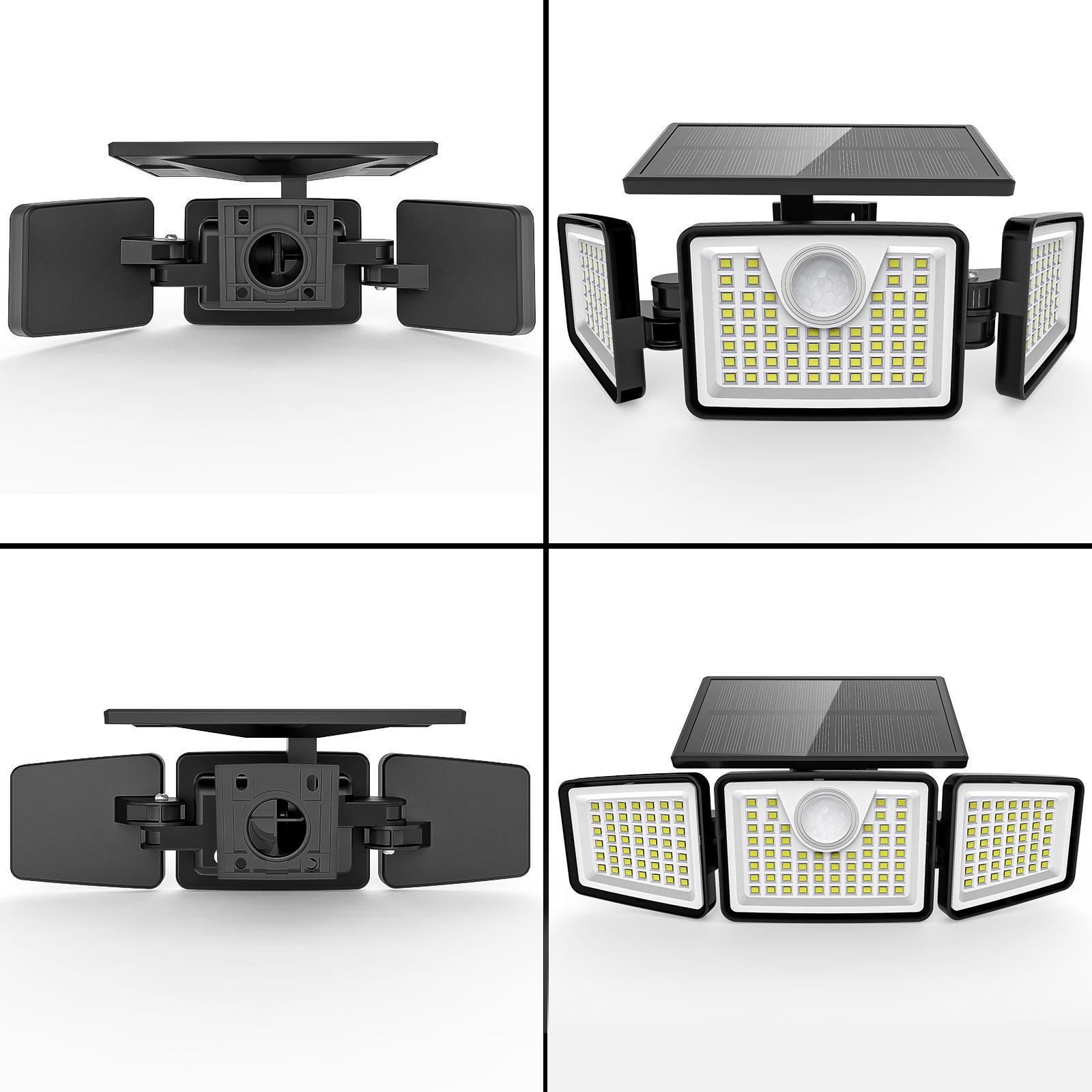 Daphino Solar Outdoor Lights 2500LM Security Lights, 3 Heads Dimmable SpotLights with 3 Modes, IP65 Waterproof
