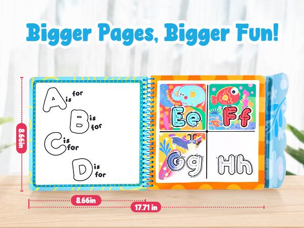 JoyCat Water Reveal Alphabet Coloring Books, Reusable 14 Activity Pages with Water Pen for Drawing, Preschool Alphabet Learning Letter Tracing Toys