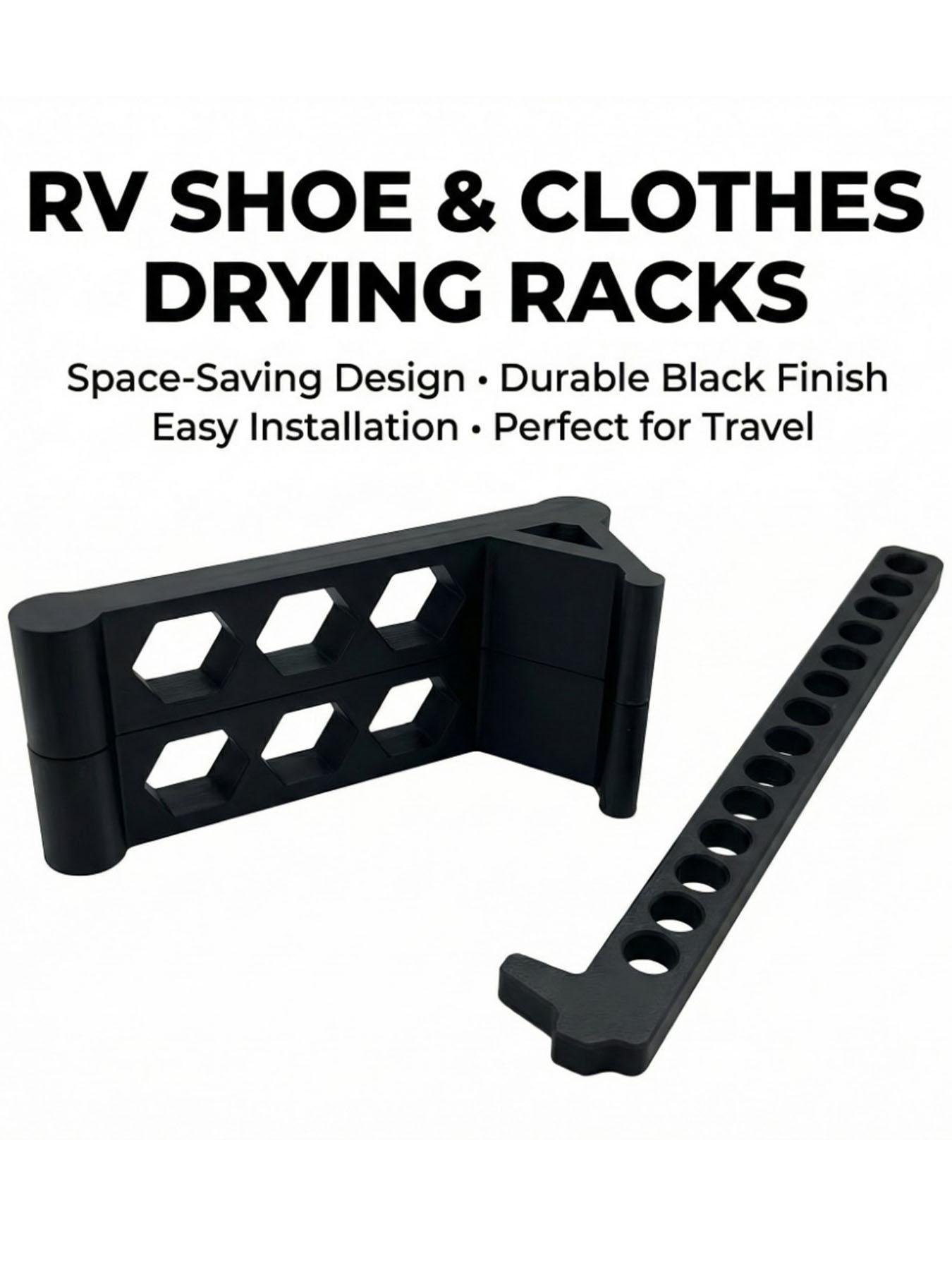 RV Shoe Rack and Clothes Rack Set, Wall-Mounted RV Track Drying Rack, Quick-Dry Ventilated Shoe Rack, Lightweight Portable Outdoor Travel Accessory