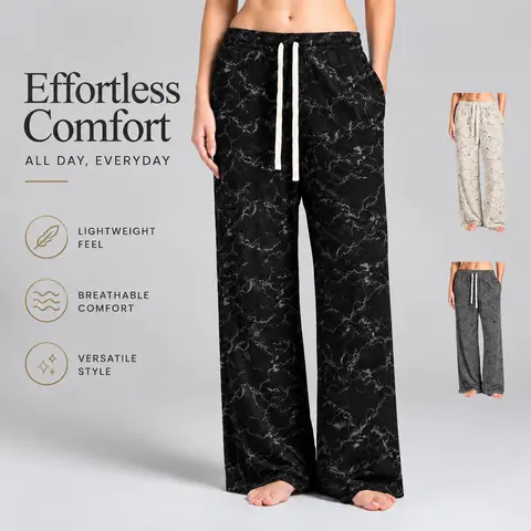 Women's Marble Print Wide Leg Corduroy Sweatpants Multi Pack, Elastic Waistband with Adjustable Drawstring, Loose Draped Wide Leg Trousers, Side Pockets, Wearable in Autumn and Winter, Ideal for Streetwear, Hip Hop Style and Daily Casual Outfits