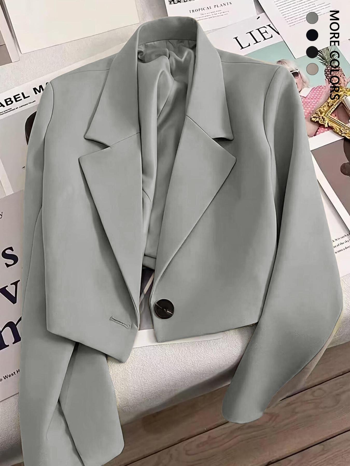 Women's Solid Color Lapel Collar Fitted Blazer Jacket, Casual Fashion Aesthetic Long Sleeve Outerwear for Work Office Business, Ladies Clothes for Fall & Winter