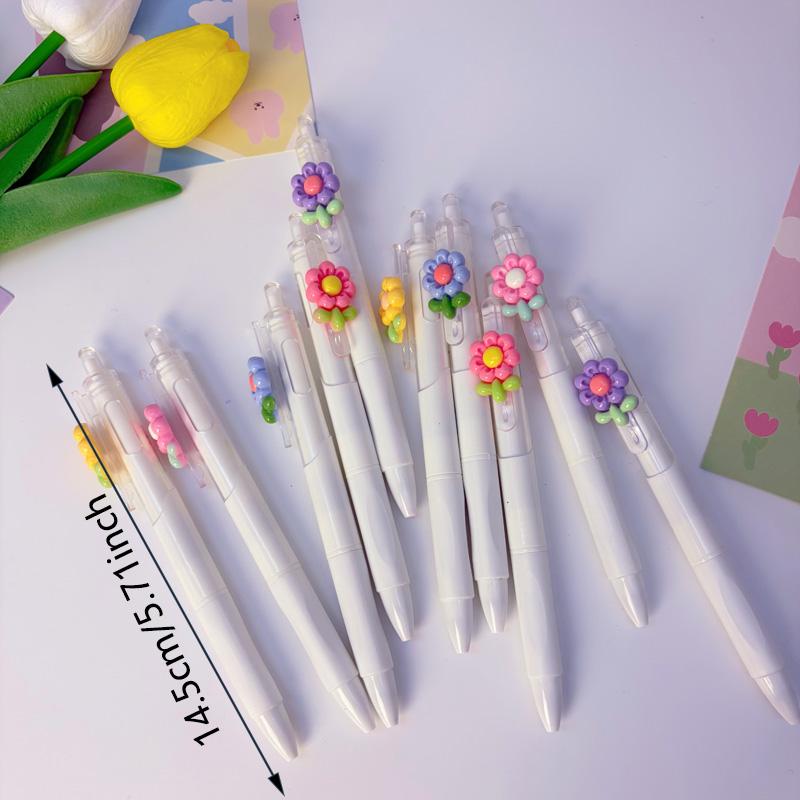 6/12pcs Retractable Floral Pattern Ballpoint Pens, Romantic Flower Design, Quick-Dry Ink, Smooth Writing, Ideal for Journals & Sketches