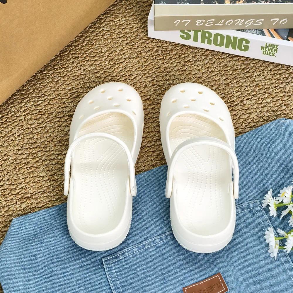 Retro EVA Outer Wear Mary Jane Slippers Shoes Summer New Women's Cute Ballet Hole Shoes Anti Slip Outdoor Beach Sandals