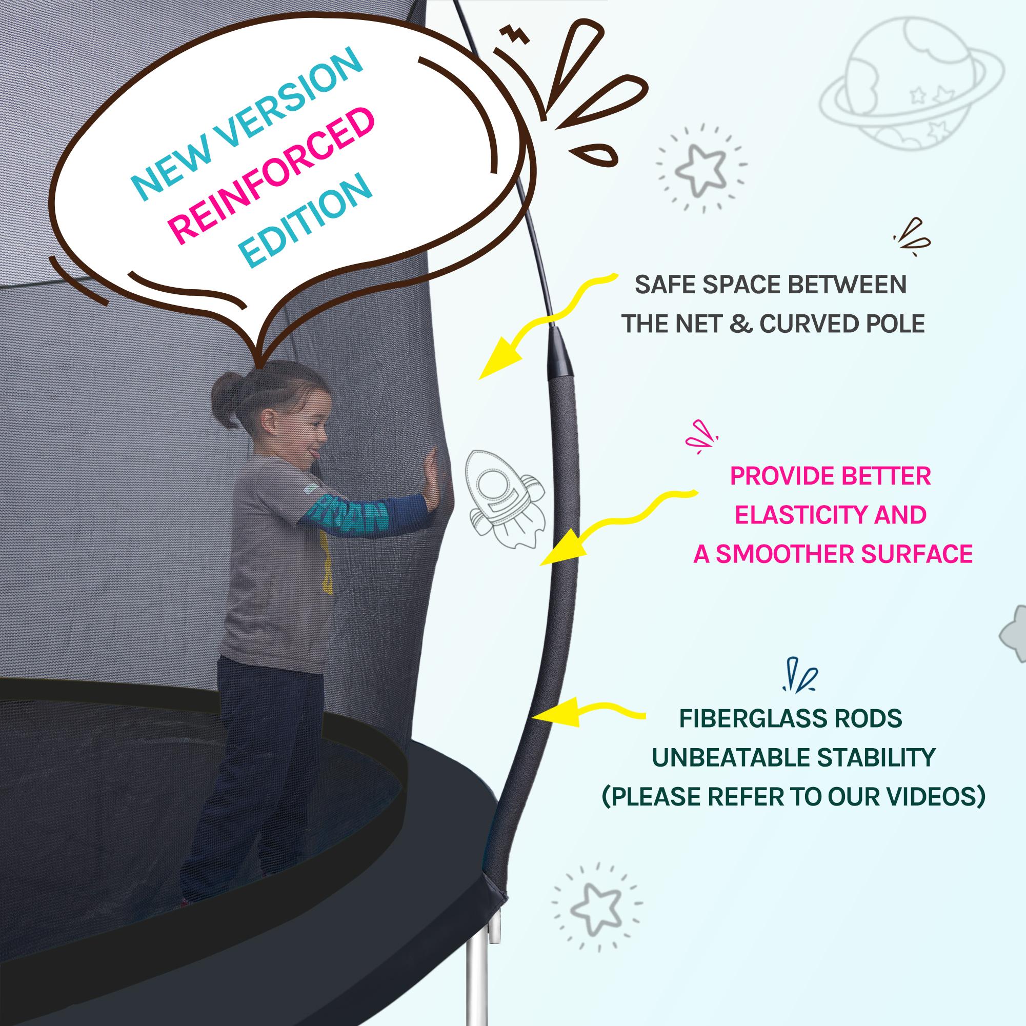 6FT/8FT/10FT/12FT/14FT Springless Trampoline for Kids & Adults – Outdoor Bungee Cords Design, Anti-Rust Frame, No-Gap Zipper, 330 lbs Weight Capacity