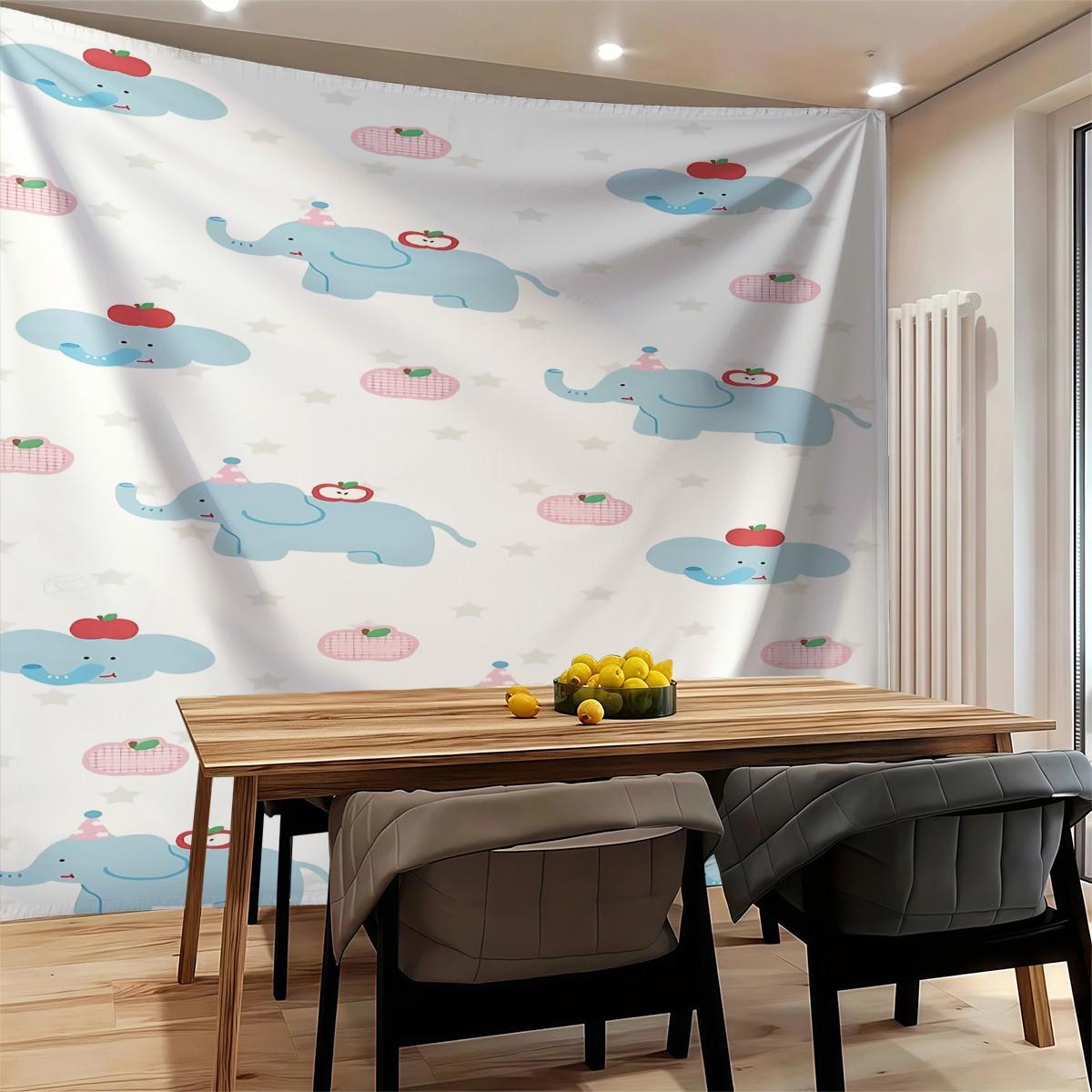 1 Fresh and Cute Cartoon Elephant Print Tapestry, Suitable for Bedroom, Living Room, and Dorm Room Wall Decor a Gift Loved by Children and Teenagers