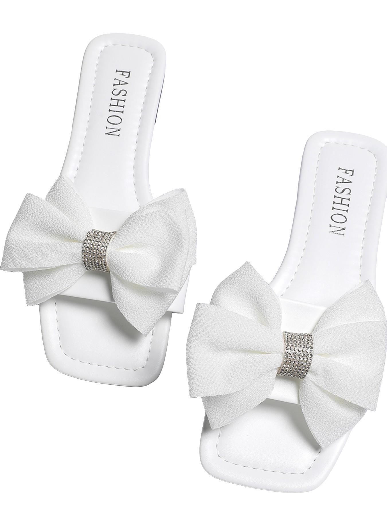 Elegant Office Commute Sandals, Rhinestone Bow Square Toe Slippers, Soft Sole Comfortable, Perfect for Work, Must-Have for Professionals