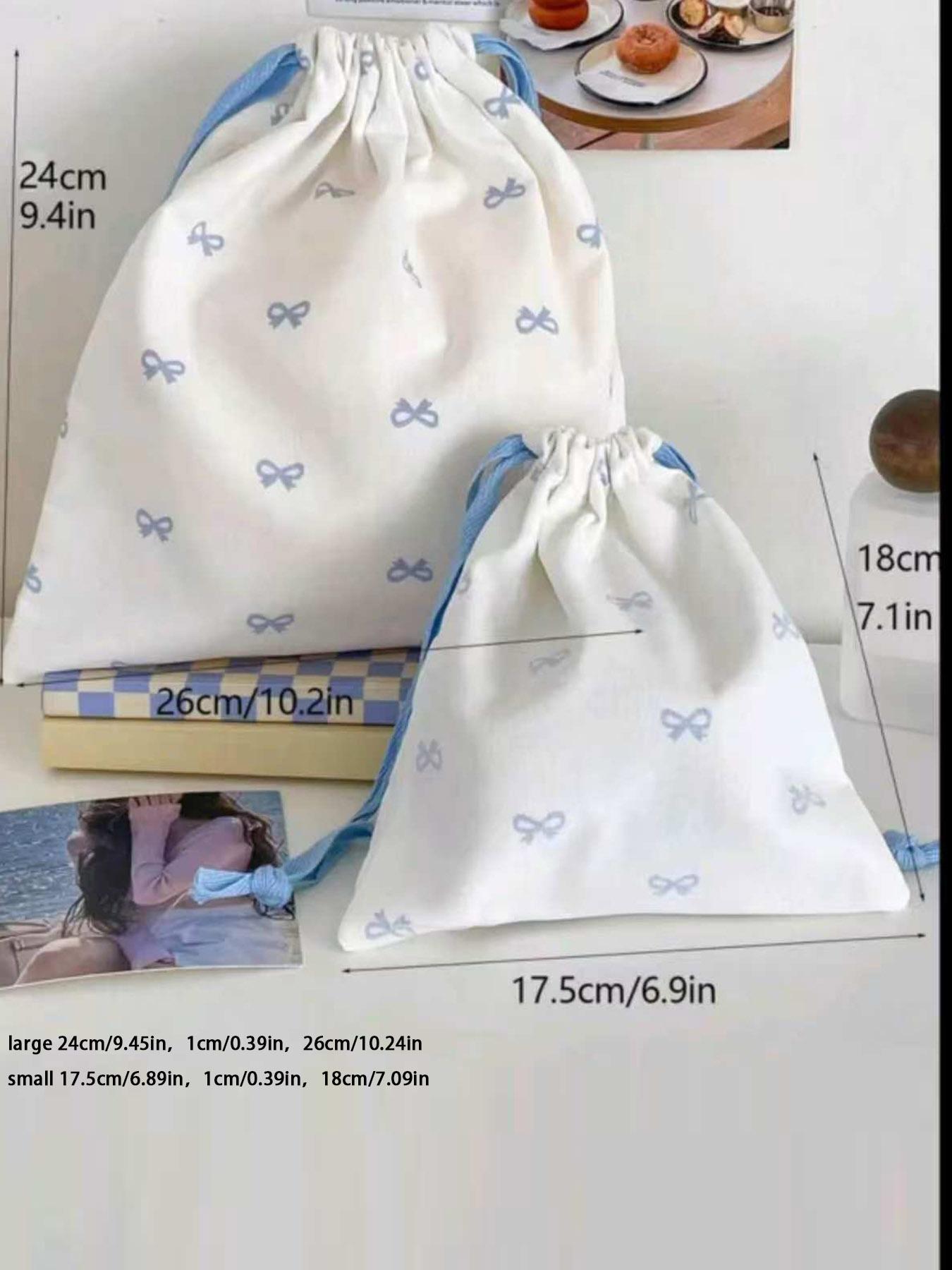 Sweet Bow Print Storage Bag Drawstring Backpack Cute Student Portable Travel Digital Organizer Hanging Bag New Year Valentine's Gift