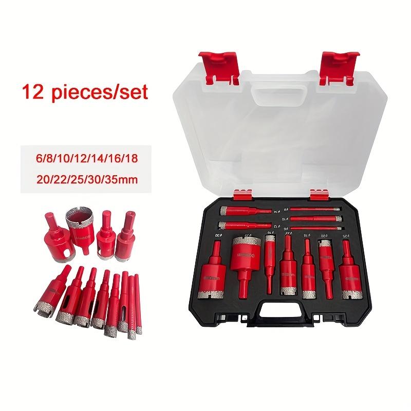 12-piece diamond welding red dry drill bit set to achieve efficient and convenient diamond coating, suitable for granite, marble, full-size glass tiles and ceramics.