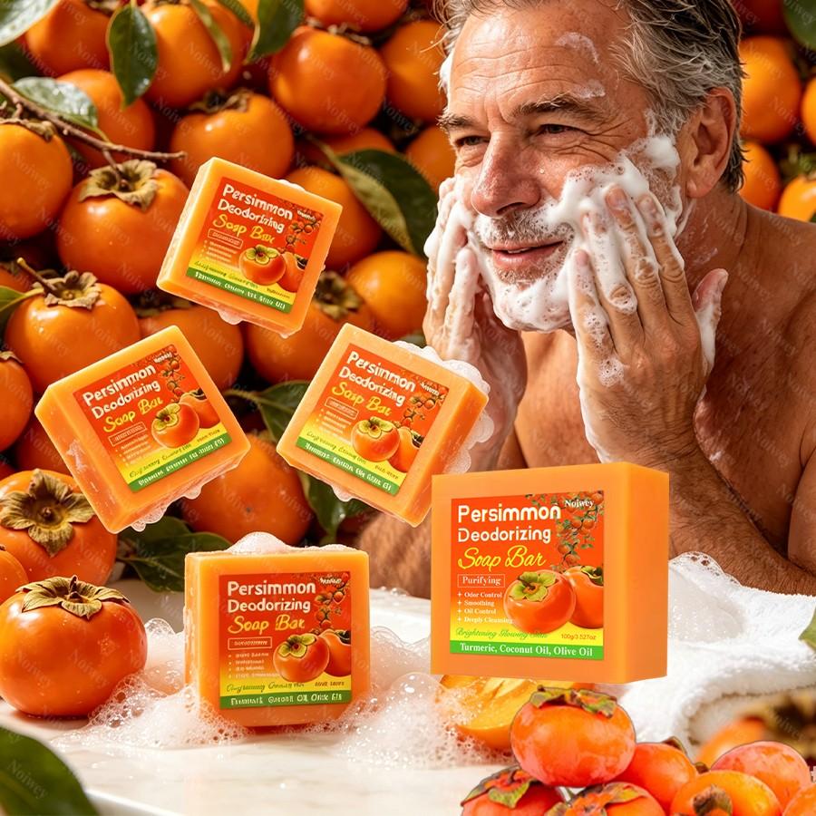 5pcs Persimmon Bar Soap, Cleanser, 48 hour odor control, Multi functional soap for Cleansing The Face, Body, Hands, Eliminates Body Odor, Deep Cleans, Controls Oil, Smooths And Refines The Skin, Provides Moisturizing, Hydrating Care
