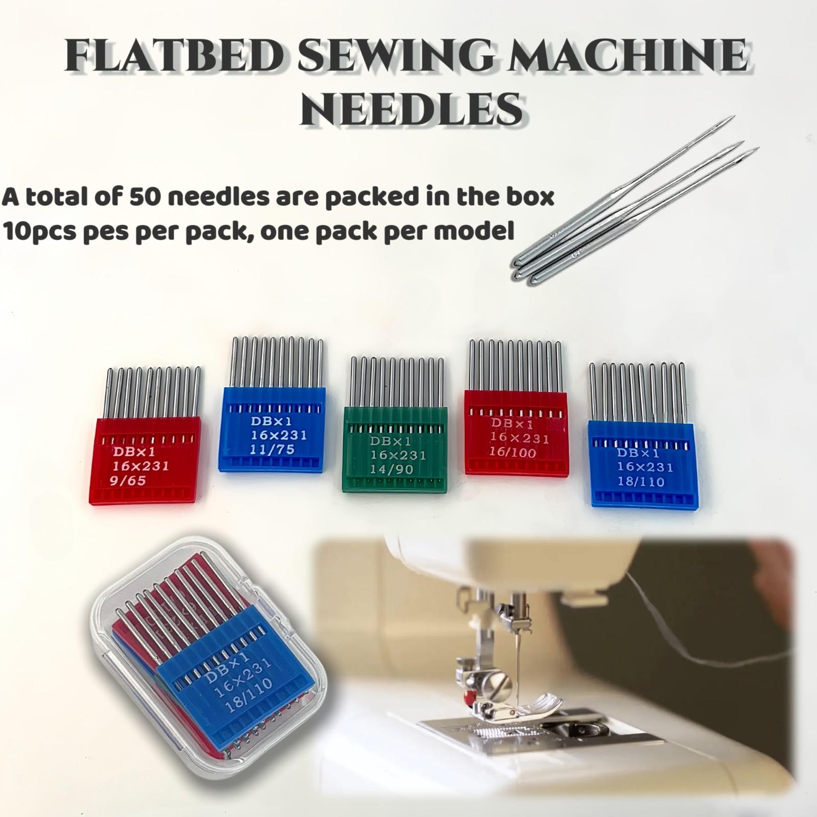 5 Packs of Db Sewing Machine Needles Size 9/65, 11/75, 14/90, 16/100, 18/110 with Transparent Storage Box, Durable Anti-Skip Function for Home and Industrial Use