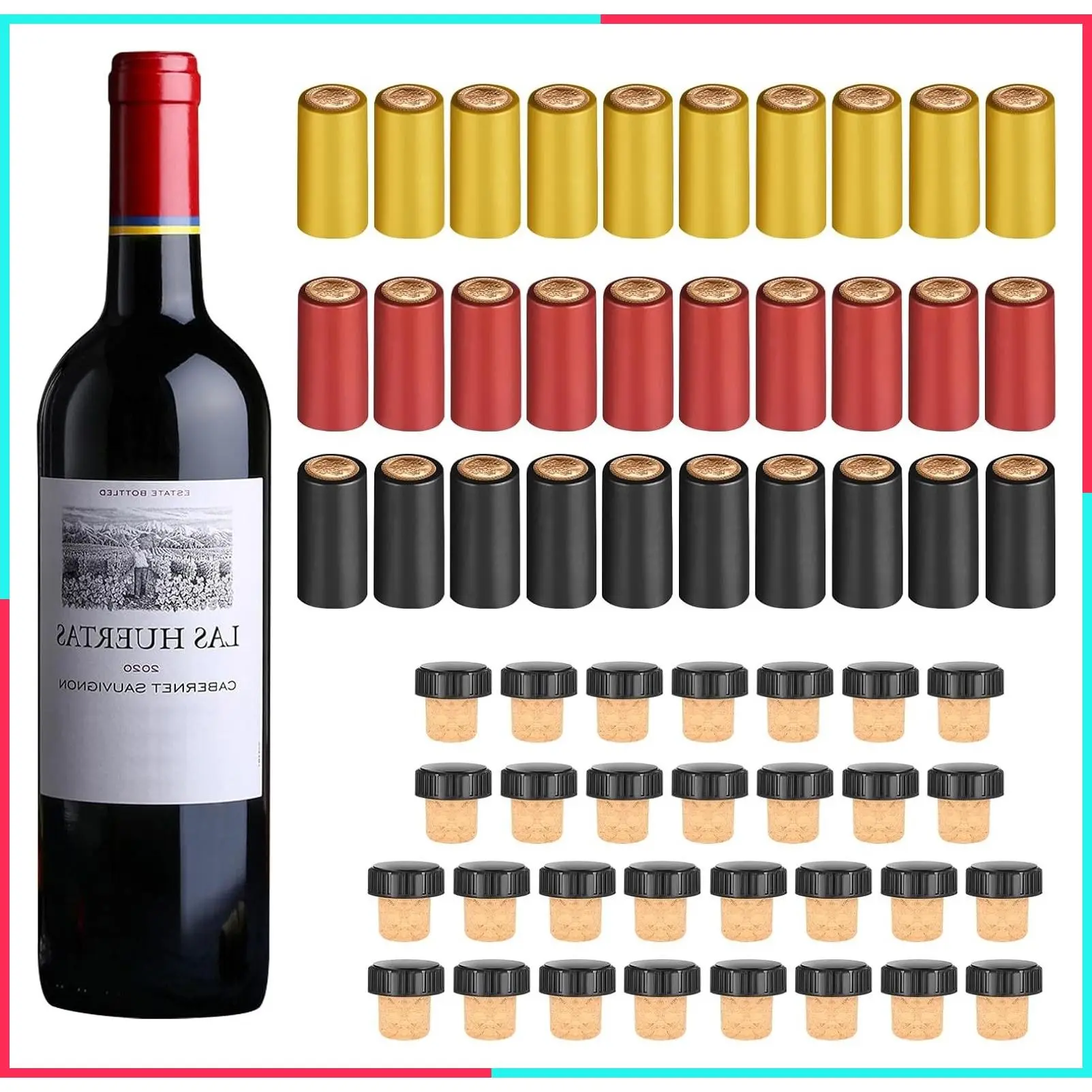 60pcs Wine Bottle Sealer Set with 30 Cork Stoppers & 30 PVC Heat Shrink Capsules for Home, Travel & Cruise Use