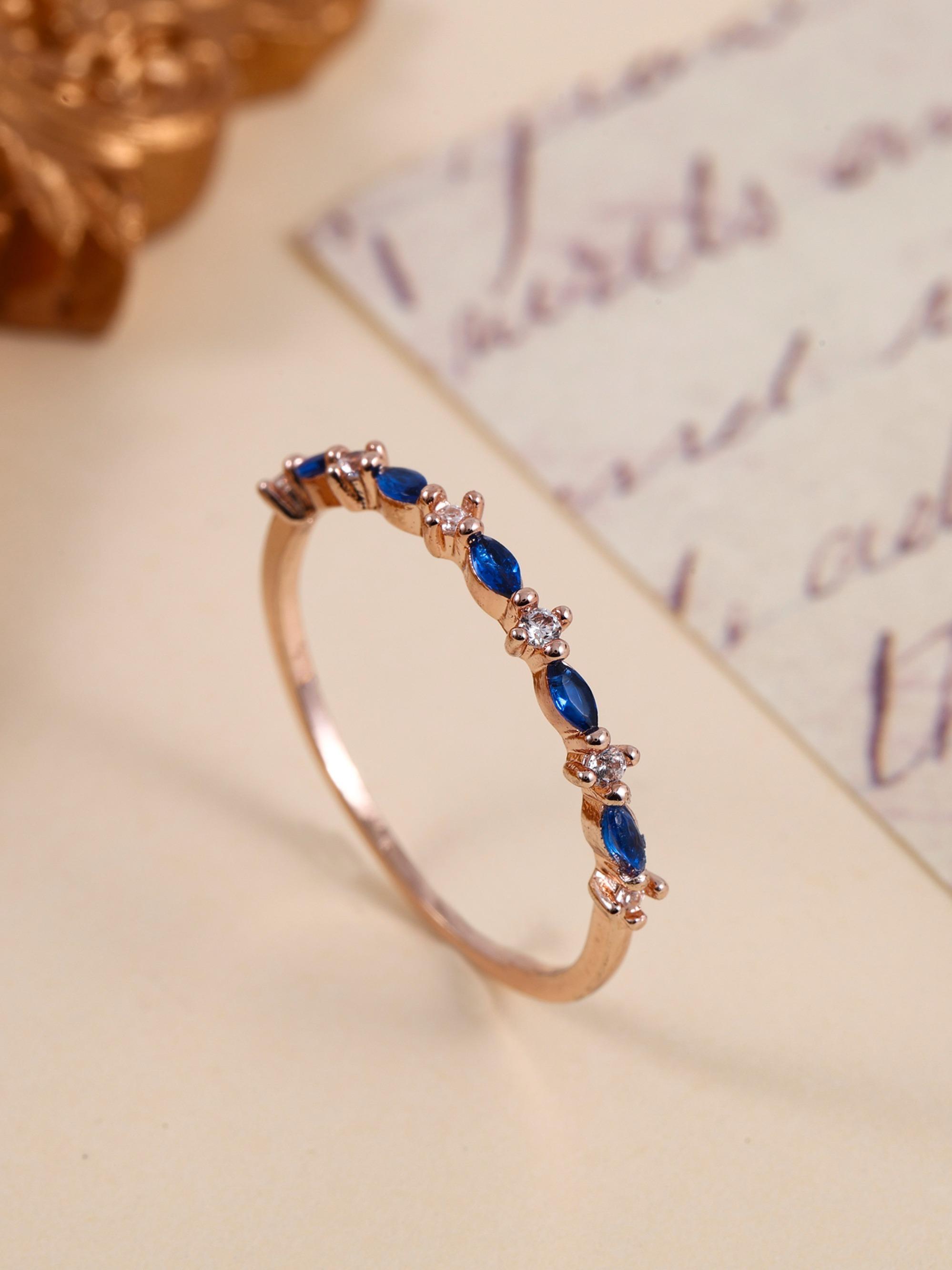 Elegant Blue Sapphire Zircon Ring for Women, Fine Band Stackable Index Finger Ring, Versatile Commuter Jewelry, Perfect Gift for Best Friend