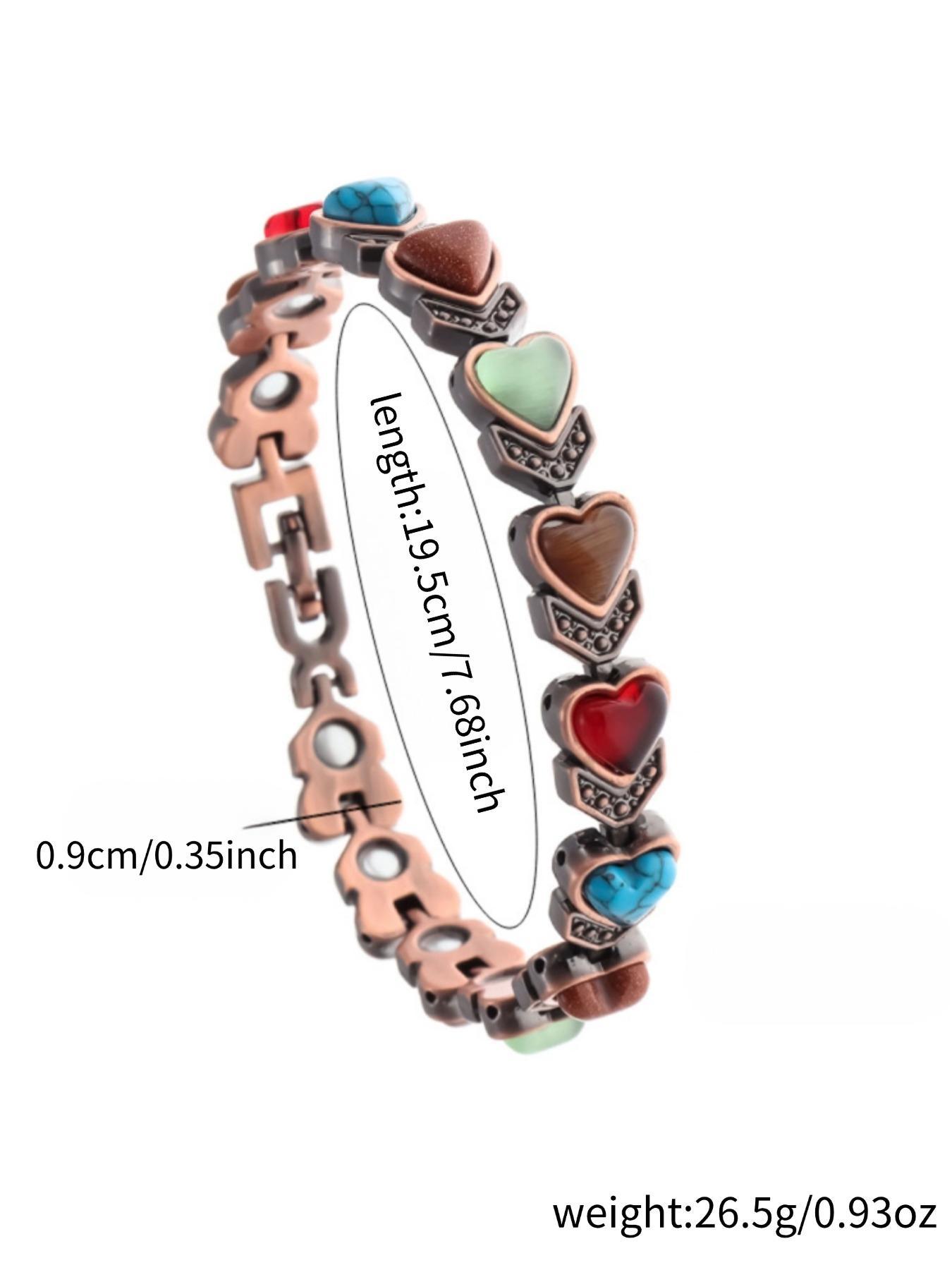 Vintage Magnetic Therapy Bracelet for Women, Couple Sleep Aid Wristband, Solid Copper, Multicolor Stones, Fashion Retro Jewelry