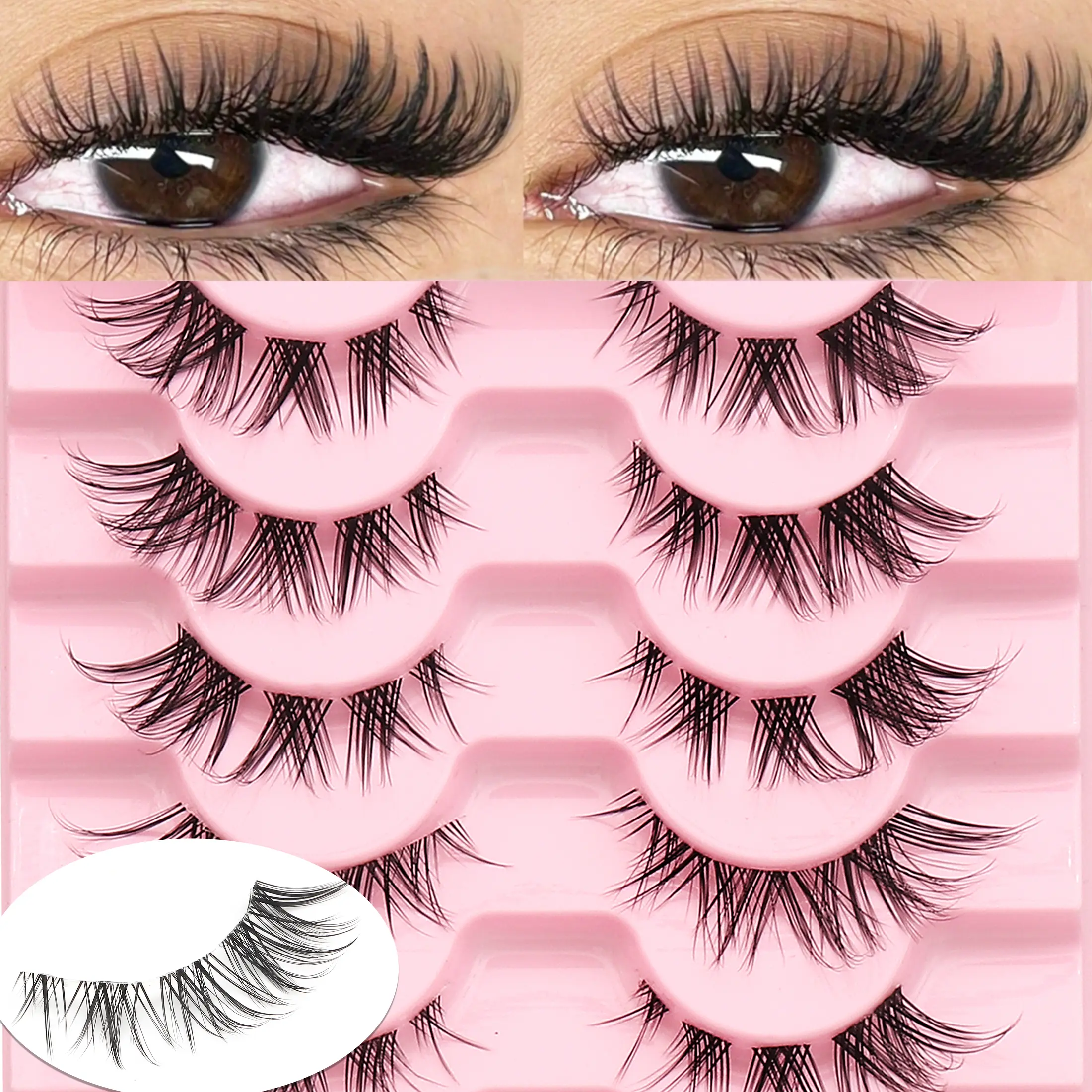 10 Pairs Korean False Lashes, Long Gradient, Natural Upturn, Lightweight Soft, Clear Fiber, Sweet Makeup, Daily Outing, Date Photo, Travel Party