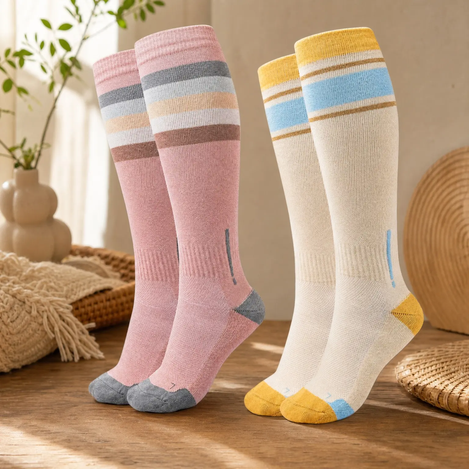Women's 2 Pairs Cotton Compression Socks 15-20 mmHg Knee High Gift Socks for Pregnancy, Nurses, Flying & Sports