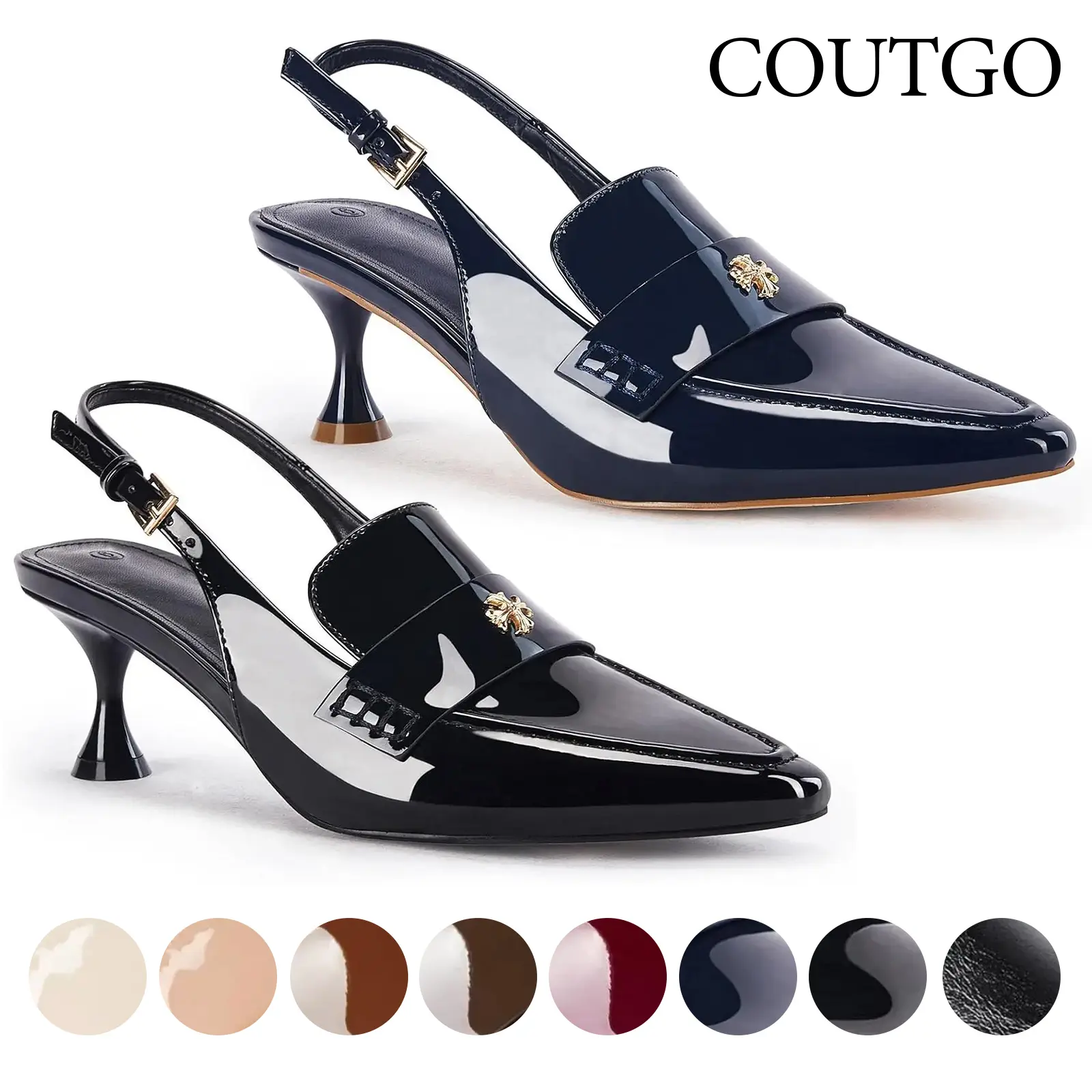 Coutgo Women's Pointed Toe Kitten Heel Sandals - Slingback, Slip-On, Ankle Buckle Dress Heels Shoes, Kitten Heels, Heels Shoes For Women,summerwins,summeroutfits,vacationoutfits,beachoutfits Footwear Cool Black