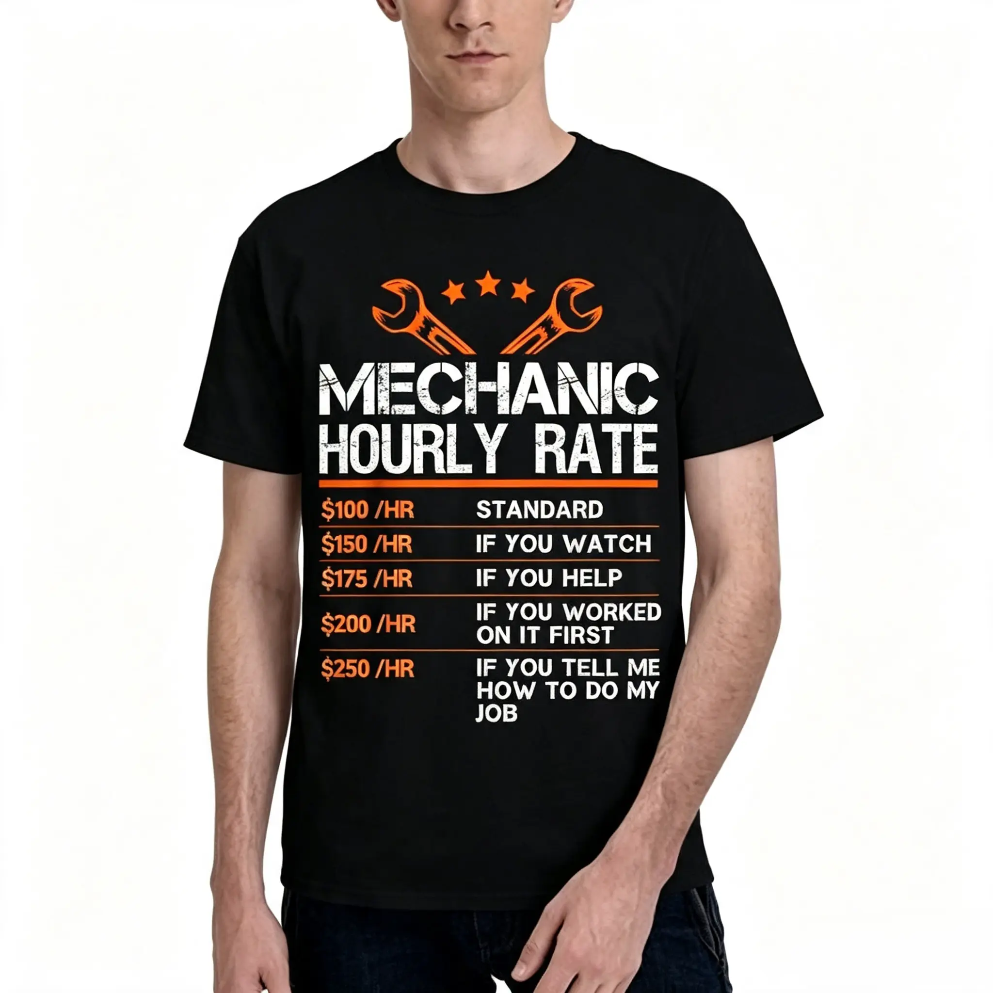 Unisex Funny Mechanic Graphic T-Shirt Mechanic Hourly Rate Wrench Vintage Distressed Auto Repair Mens Work Casual Short Sleeve Top
