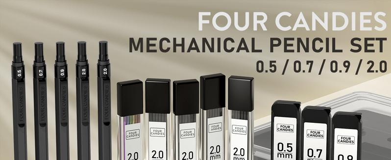 Four Candies Back to School  5PCS Metal Mechanical Pencil Set,  3PCS Art Drafting Pencils 0.5, 0.7, 0.9MM & 2PCS 2MM Mechanical Drawing Pencils with 420PCS Leads (4B 2B HB 2H Color) for Writing Sketching Drawing