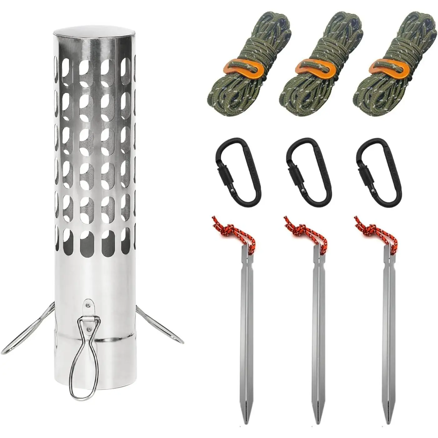 Spark Arrestor 2.36" Stove Pipe with Ground Nail Wind Rope Carabiner Chimney Rain Cap