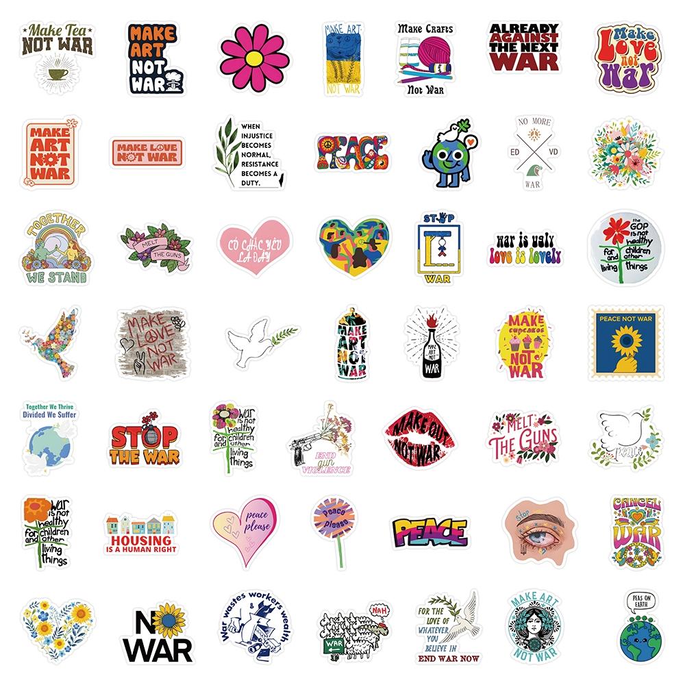 50 Peace Theme PVC Stickers Set, Anti-War Graffiti Decorative Decals for Laptops Suitcases Refrigerators Skateboards Helmets Phone Cases Books