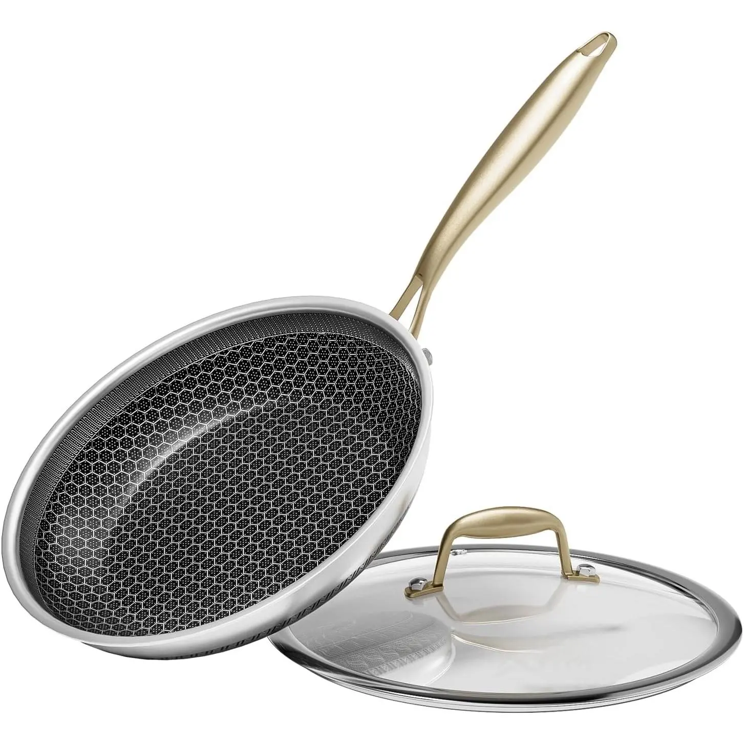 Nonstick Frying Pan with Lid 8-Inch, Durable Stainless Steel Skillet, Induction Cooktop Compatible, PFOA-Free Scratch-Proof, Dishwasher & Oven Safe, Stay-Cool Handle,  Kitchen Cookware