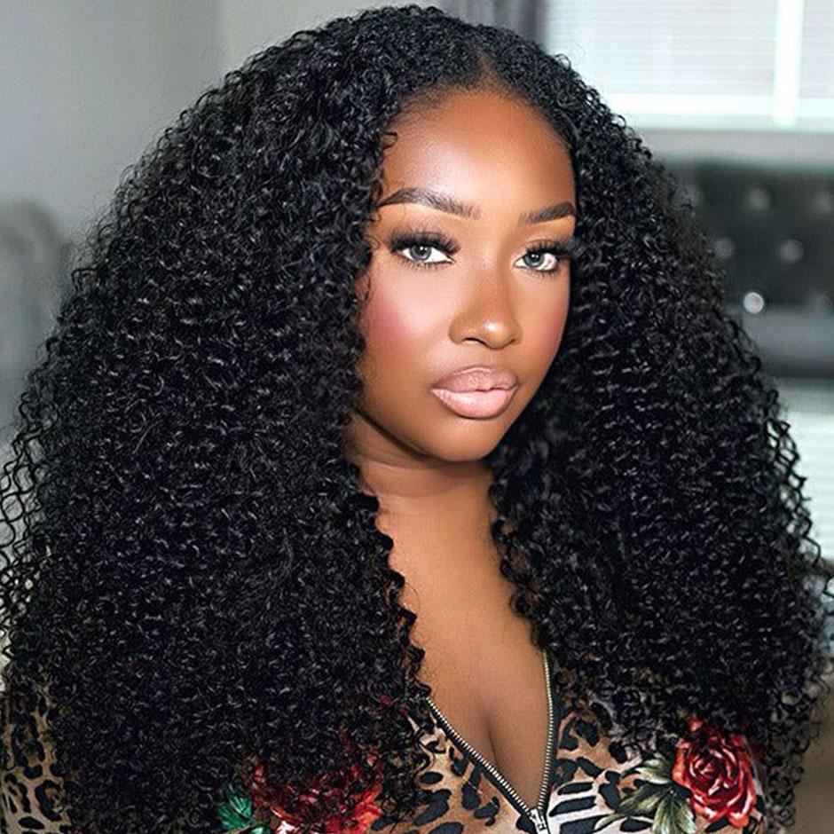 【16“=$81】Moreface Beauty Afro Kinky Curly V Part Wig Human Hair No Leave Out Brazilian Glueless Curly Wig V Part Wig Human Hair Kinky Afro Wig 180% Density