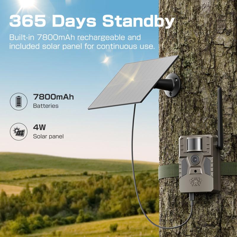 4G LTE Solar Game Camera – 2K Live Video, No Power Cord Required,WiFi Not Supported,Remote APPControlled, WaterProof, Motion Activated, NightVision, 4G Data Cellular Card Included (Data refill is required for 4G data usage)