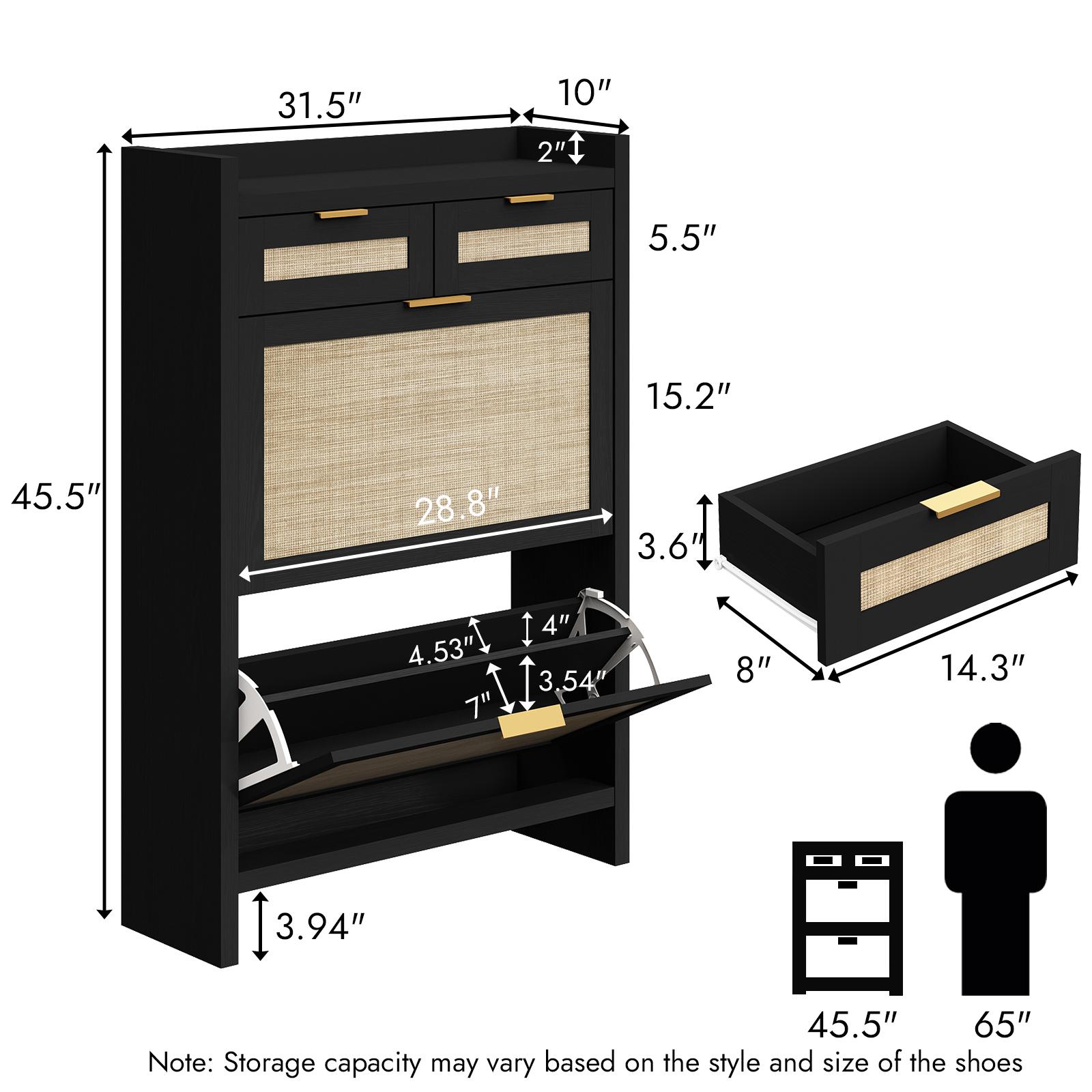PieDle Furniture Boho-Chic Rattan Shoe Storage with Drawers for Home Entries