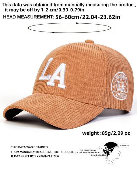 Unisex Corduroy La Baseball Cap, Adjustable Outdoor Sun Protection, Casual Fitted Design for Spring & Fall Travel, Quality Caps
