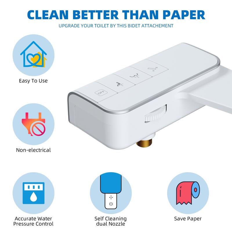 Bidet Attachment for Toilet, Self Cleaning Fresh Cold Water Sprayer Bidet Attachment with Dual Nozzle for Feminine and Posterior Wash, Bidet Parts for Existing Toilets, Bathroom Accessories, Handheld Bidet Accessories, Modern Bidet Sprayer