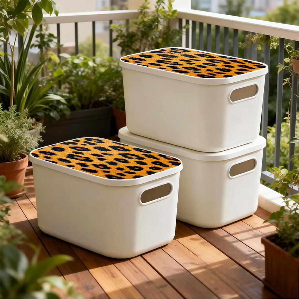 3-Piece Cover White Plastic Storage Box with Cute Printed Wild Leopard Pattern, Modern Nordic Style Dustproof Rectangular Storage Box, Suitable for Desk, Bookshelf, Wardrobe - Multi functional Home and Office Storage (25x18x16cm/9.8x7x6.3 inches)