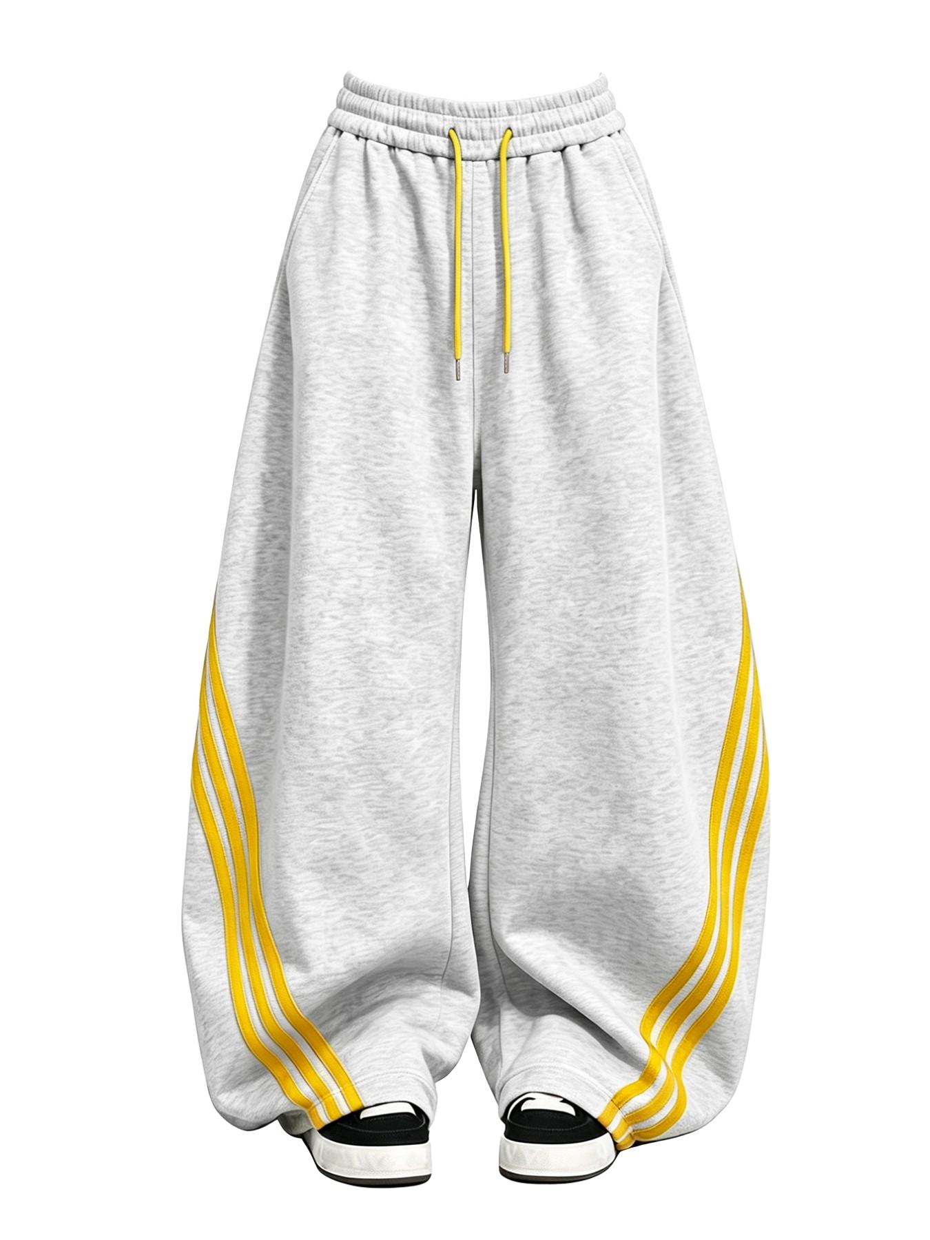 Summer Retro Three Stripes Colorblock Wide Leg Pants, Women's Outdoor Sportswear, Fashion Waist Tie, Casual Long Pants, Gift for Her