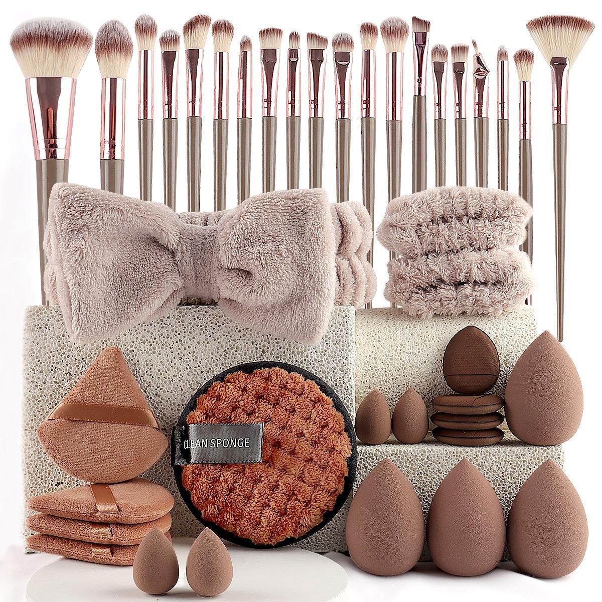 40-Piece Makeup Set, Skin-Friendly Powder Puffs & Brushes, Flocked Beauty Blenders, Headbands, Cleansing Sponges, Full Collection
