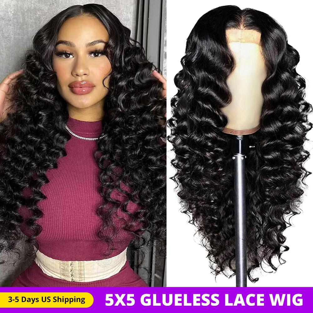 Ama 5x5 Glueless Loose Deep Wave Lace Closure Wig 180 Density 13x4 Pre Plucked Lace Front Human Hair Wigs For Women