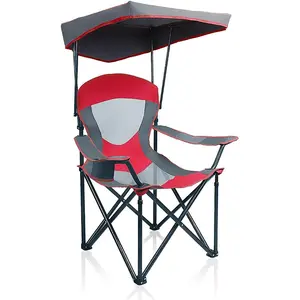 Heavy Duty Canopy Camping Chair, 350 lbs Capacity Oversized Folding Chair with Adjustable Sunshade, Portable Sunshade Chair with Cup Holder  Beach, Fishing, Outdoor