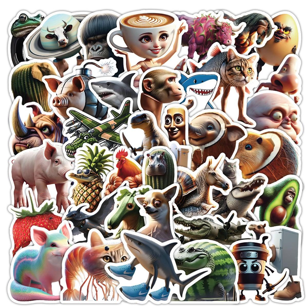 1Pc 50PCS Myth Creature Stickers Funny Weird Cartoon Monster Vinyl Waterproof Decals Aesthetic Graffiti Sticker Pack for Laptop Water Bottle Phone Case Skateboard Helmet Scrapbook DIY Decor Gift Spring Summer Party Supplies